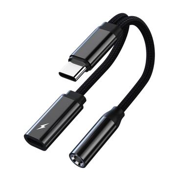 TIANSTON T31 for iPhone 15 Type C hann til 3,5 mm + Type C hunn hodetelefonadapter splitterkabel