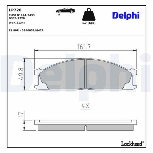Bremseklosser sett DELPHI LP726 Bremseklosser sett DELPHI LP726