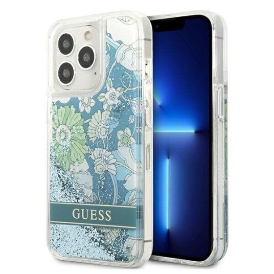 Guess Case For Iphone 13 Pro Max 6,7&Amp Amp Quot  Guhcp13xlflsn Green Hard Case Flower Liquid Glitter