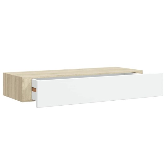 vidaXL Veggmonterte skuffehyller 2 stk eik og hvit 60x23,5x10 cm MDF vidaXL Veggmonterte skuffehyller 2 stk eik og hvit 60x23,5x10 cm MDF