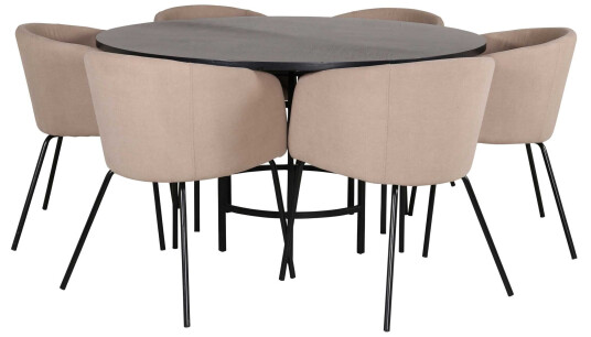 Venture Design Copenhagen & Berit spisegruppe Beige/svart 6 stoler & bord 140 cm
