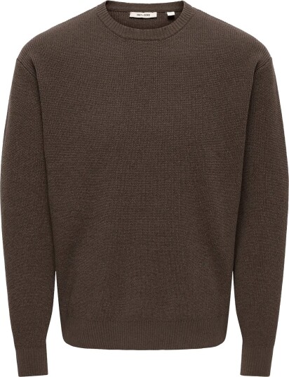 ONLY & SONS Onsrodger Rlx Crew Neck Knit   Brown   XXL