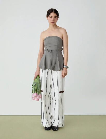 Laagam Velia White Striped Pants White M/38