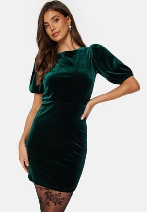 Bubbleroom Occasion Bow Velvet Short Dress Dark green 38