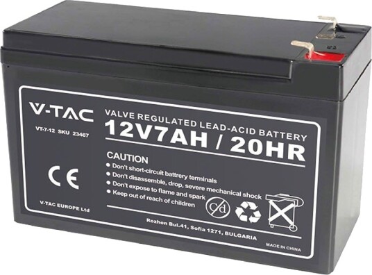 V Tac 12V / 7Ah blybatteri   151x65x100mm ABS VRLA oppladbart batteri