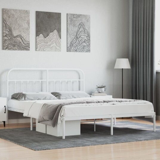 vidaXL Sengeramme i metall med sengegavl hvit 160x200 cm 8720845881733