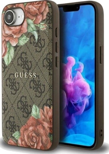 GUESS 4G Flowers Print MagSafe case for iPhone 16e - brown