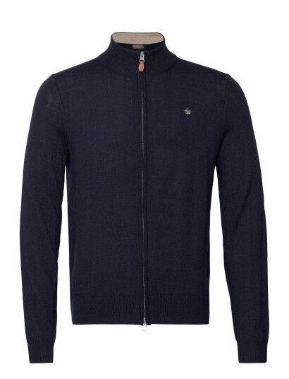 Morris Merino Zip Cardigan - Navy - XXL