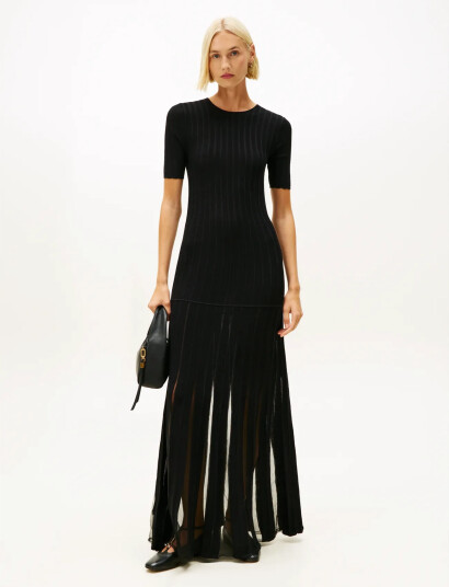 Tommy Hilfiger Festive Pleated Maxi Sl Dress   Black   S