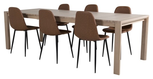 Venture Design Sleek Spisebord m. uttrekk med 6 Polar Stoler, Brun Unoliving