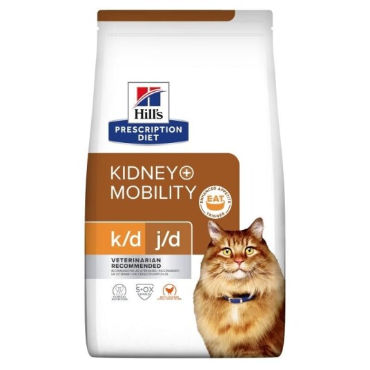 Hill's Prescription Diet k/d + j/d Tørrfôr til katt med kylling 1,5 kg - Nyrer og Mobilitet