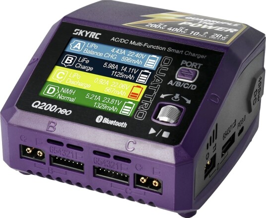 SkyRC Q200 Neo Quattro AC/DC Batterilader for RC-kjøretøy med 4 Uttak og 400W