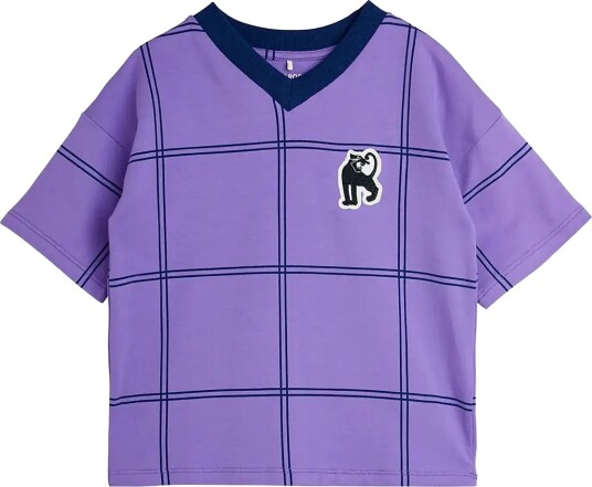 Mini Rodini Check Aop Panther Patch Ss Tee   Purple   104/110