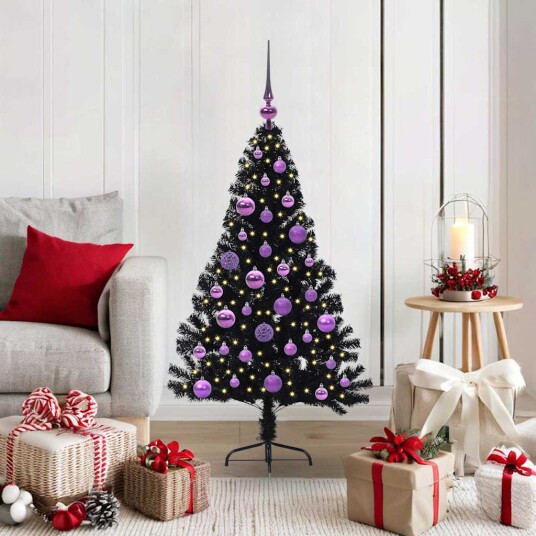 Kunstig Forhåndsopplyst Juletre med 150 LED Svart 120 cm PVC
