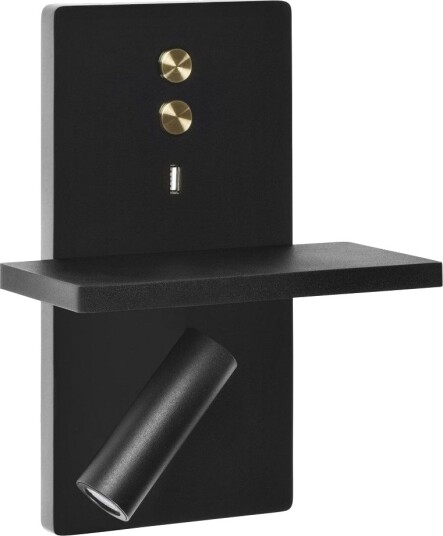Elamp Vegglampe Med Hylle Og USB utgang  Sort/Gull