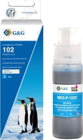 G&G Npr E102c Kompatibel Blå Epson Epson 102 Ecotank Tinte Epson Ecotank Et15000 Epson Ecotank Et2700 Epson Ecotank Et2750 Epson... 6000 Sider 70 Ml
