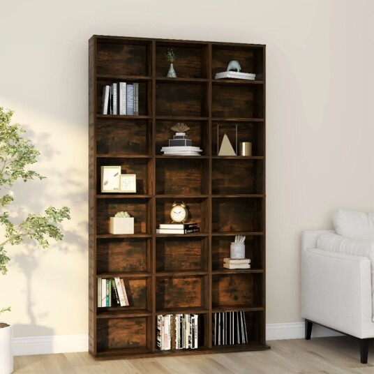 CD skap røkt eik 102x23x177,5 cm konstruert tre CD skap røkt eik 102x23x177,5 cm konstruert tre