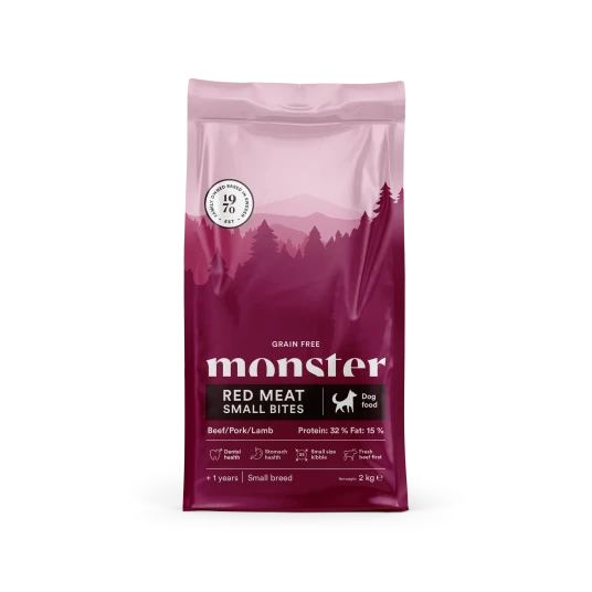 Monster Pet Food Tørrfôr for hunder Uten korn Rødt kjøtt Små biter 2 kg Monster Pet Food Tørrfôr for hunder Uten korn Rødt kjøtt Små biter 2 kg