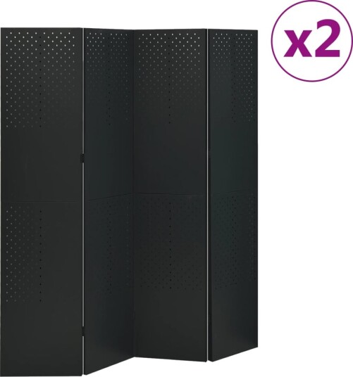 vidaXL Romdeler 4 paneler 2 stk svart 160x180 cm stål
