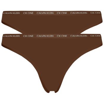 Calvin Klein Truser 2P One Cotton Stretch Thong M?rkbrun bomull Medium Dame