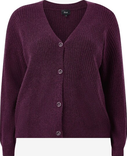 Zizzi Kardigan Cavista L/S V Neck Cardigan Lilla