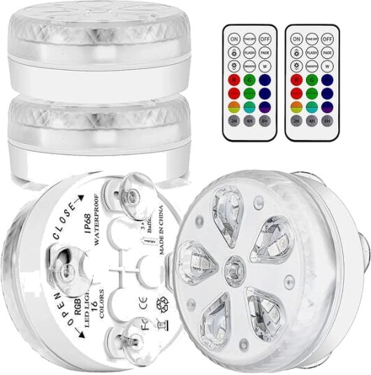 Vanntett LED nedsenkbar bassenglys med RF fjernkontroll timer 16 LED er sugekopp og magnet for basseng akvarium vase fest 4