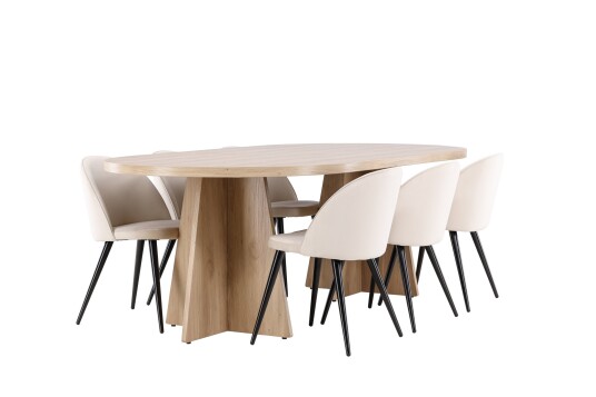 Venture Home Bootcut Spisegruppe 230 cm Rektangulær med 6 Velvet stoler Whitewash/Beige