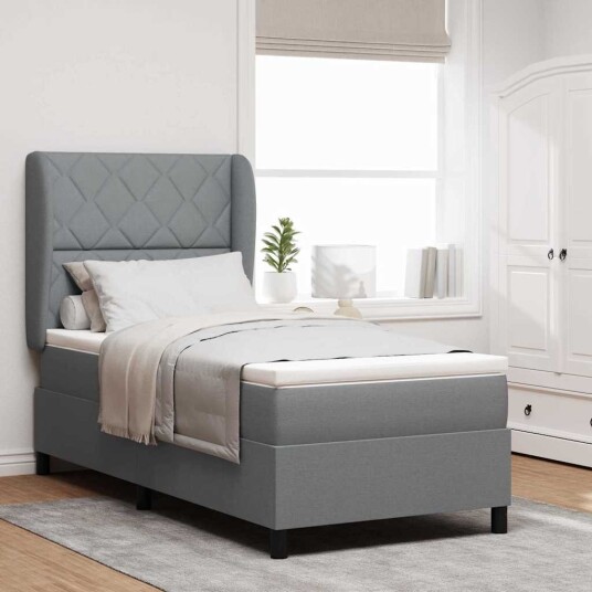 Box Spring Seng med Madrass Lysegrå 90x200 cm Stoff