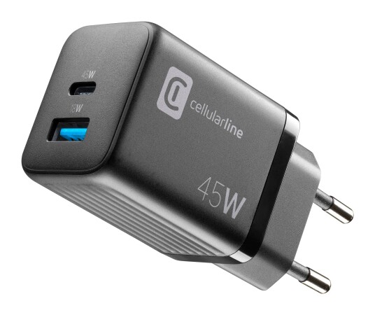 CellularLine 45W GaN Multpower Micro Strømadapter USB-A og USB-C