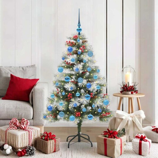 vidaXL Kunstig juletre Grønn og hvit 150 cm PVC og Metall og Plast