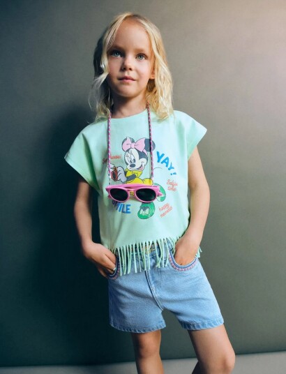 Mango Minnie Mouse Fringed T Shirt Green 104 Mango Minnie Mouse Fringed T Shirt Green 104