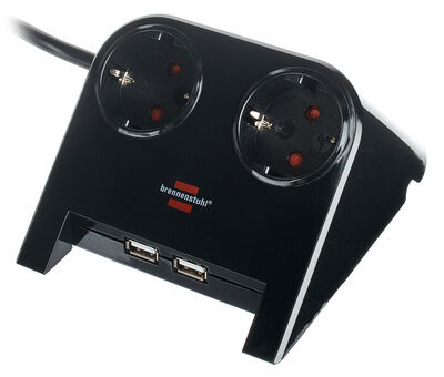 Brennenstuhl Desktop-Power 2-veis Strømkildeliste med USB, 1.8 m, Svart
