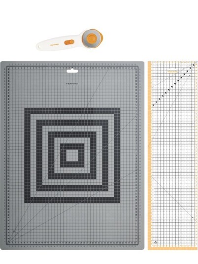 Fiskars Sy startsett med rullekniv skjærematte og sylinjal Fiskars Sy startsett med rullekniv skjærematte og sylinjal