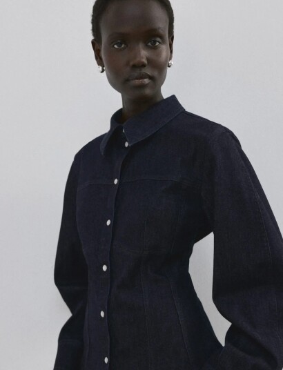 Mango Denim Shirt With Seams   White   XS