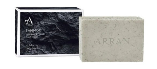 Arran Sense of Scotland Sannox Exfoliating Amber Oud Leather and Pink Pepper Body Soap Bar 200 g