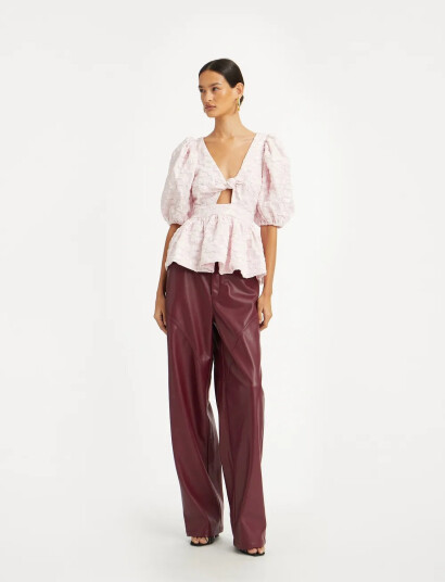 ROTATE Birger Christensen Jacquard Puff Sleeve Top - Pink - 42