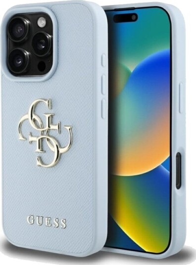 Guess Grained Big 4G Logo Small Classic Logo iPhone 16 Pro Max Deksel Blå