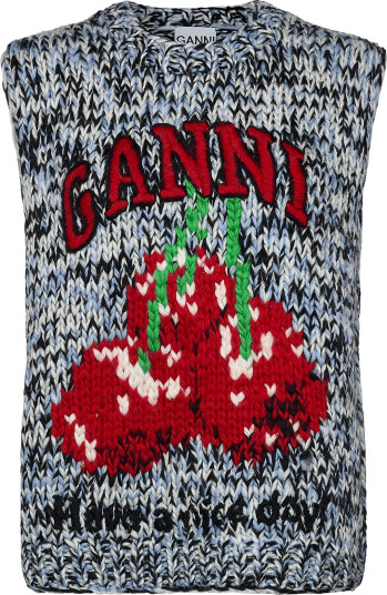 Ganni Heavy Wool Handknit Vest Multi/patterned M