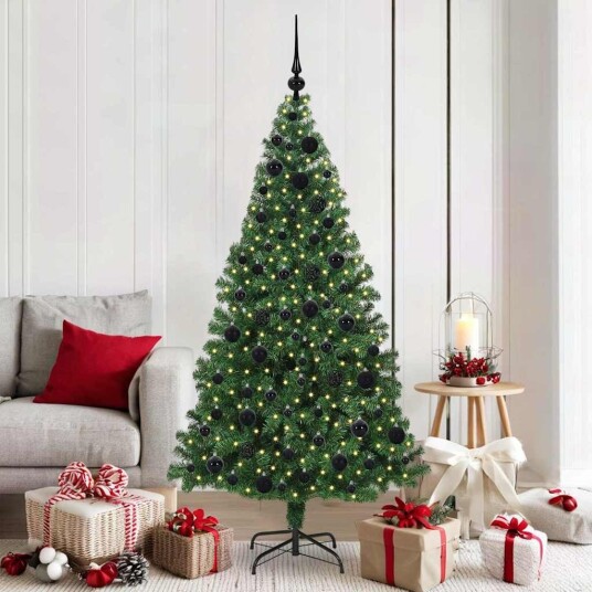 Kunstig juletre med 300 LED grønn 180 cm PVC og Stål og Plast