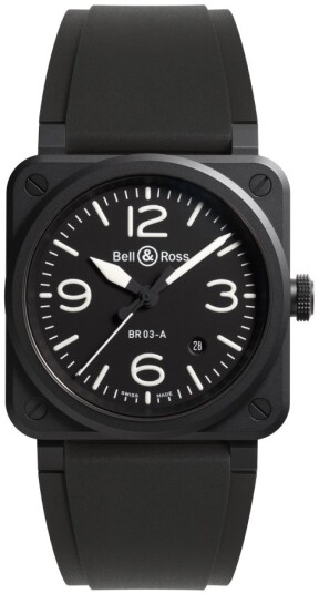 Bell & Ross Herreklokke BR03A BL CE/SRB BR 03 Sort/Gummi Ø41 mm