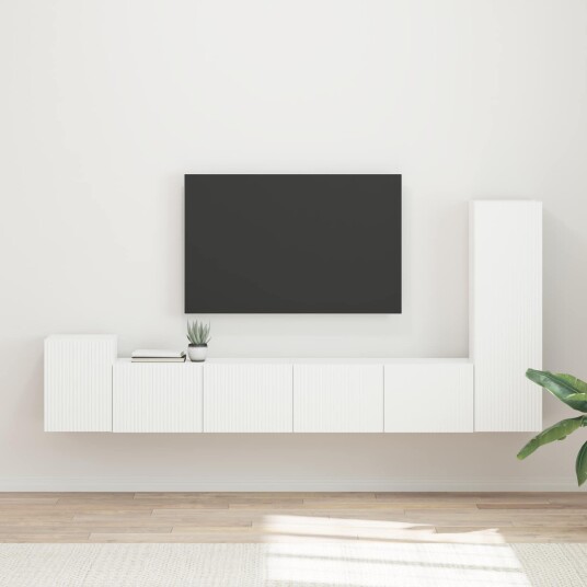  TV benksett Veggmontert 3 pcs Hvit Konstruert tre