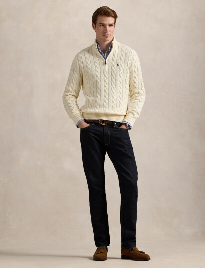 Polo Ralph Lauren Cable Knit Cotton Quarter Zip Sweater Cream S Polo Ralph Lauren Cable Knit Cotton Quarter Zip Sweater Cream S