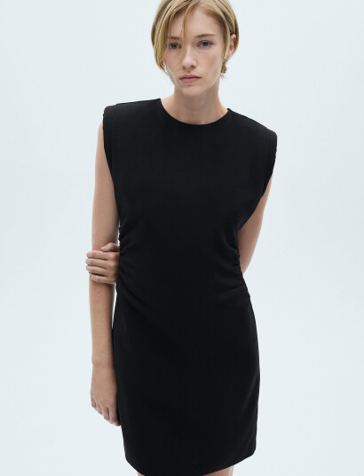 Mango Short Dress With Draped Detail Black XL Mango Short Dress With Draped Detail Black XL