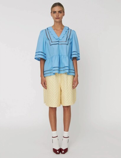 Stella Nova Top With Scallop Edge Collar   Blue   38