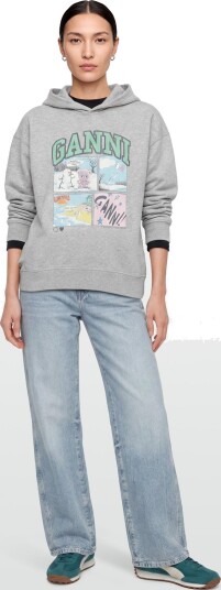 Ganni Graphic Print Hoodie Grey M