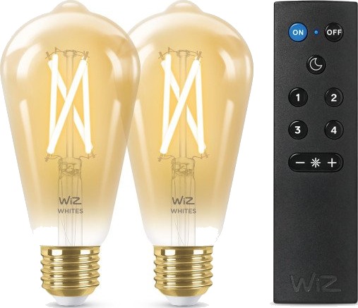 WiZ Startsett WA 2x8W ST64 Gyllen E27 WiFi + Fjernkontroll - 60436 WiZ Startsett WA 2x8W ST64 Gyllen E27 WiFi + Fjernkontroll - 60436