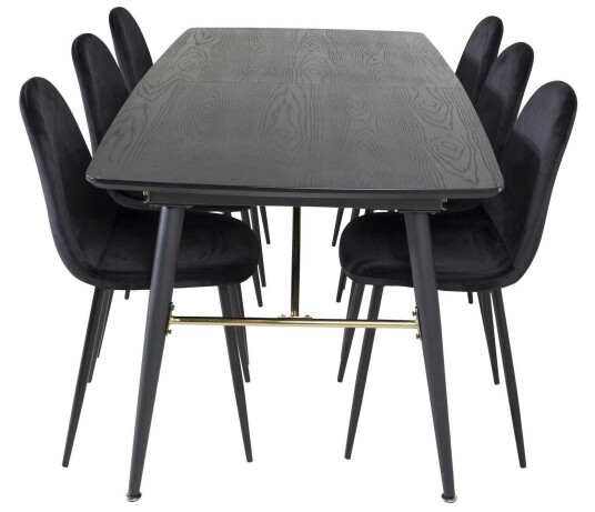 Venture Design Black Veneer & Polar spisegruppe Svart/svart 6 st stoler & bord 180 x 85 cm