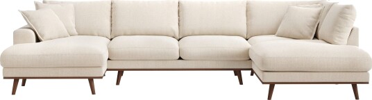 Copenhagen Premium 5 personers Højrevendt U formet Dyb Sofa med Divan og Chaiselong i Chenille Lys beige
