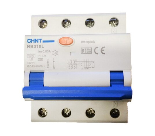 Chint JORDFEILAUTOMAT 3+N P 32A C-KAR 30 mA 6kA 4 moduler - 1616621