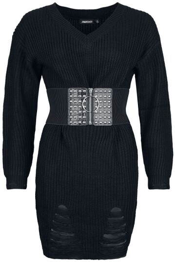 Jawbreaker Goth Kort kjole Ripped Knitted Mini Dress XS til XXL Damer svart Jawbreaker Goth Kort kjole Ripped Knitted Mini Dress XS til XXL Damer svart